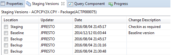 Staging versions table
