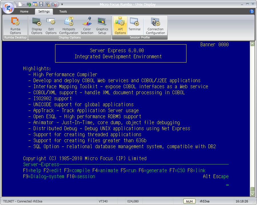 The Server Express Development Environment Screen
